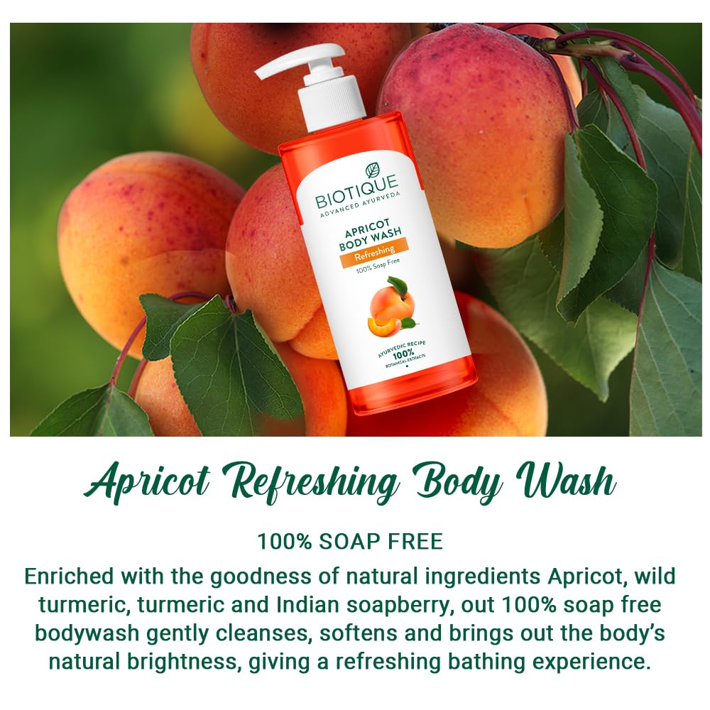 Biotique Bio Apricot Refreshing Body Wash | Keeps Skin Fresh and Clean | Brightens Skin and Reducing Dark Spots | 100% Botanical Extracts | Suitable for All Skin Types | 300ml