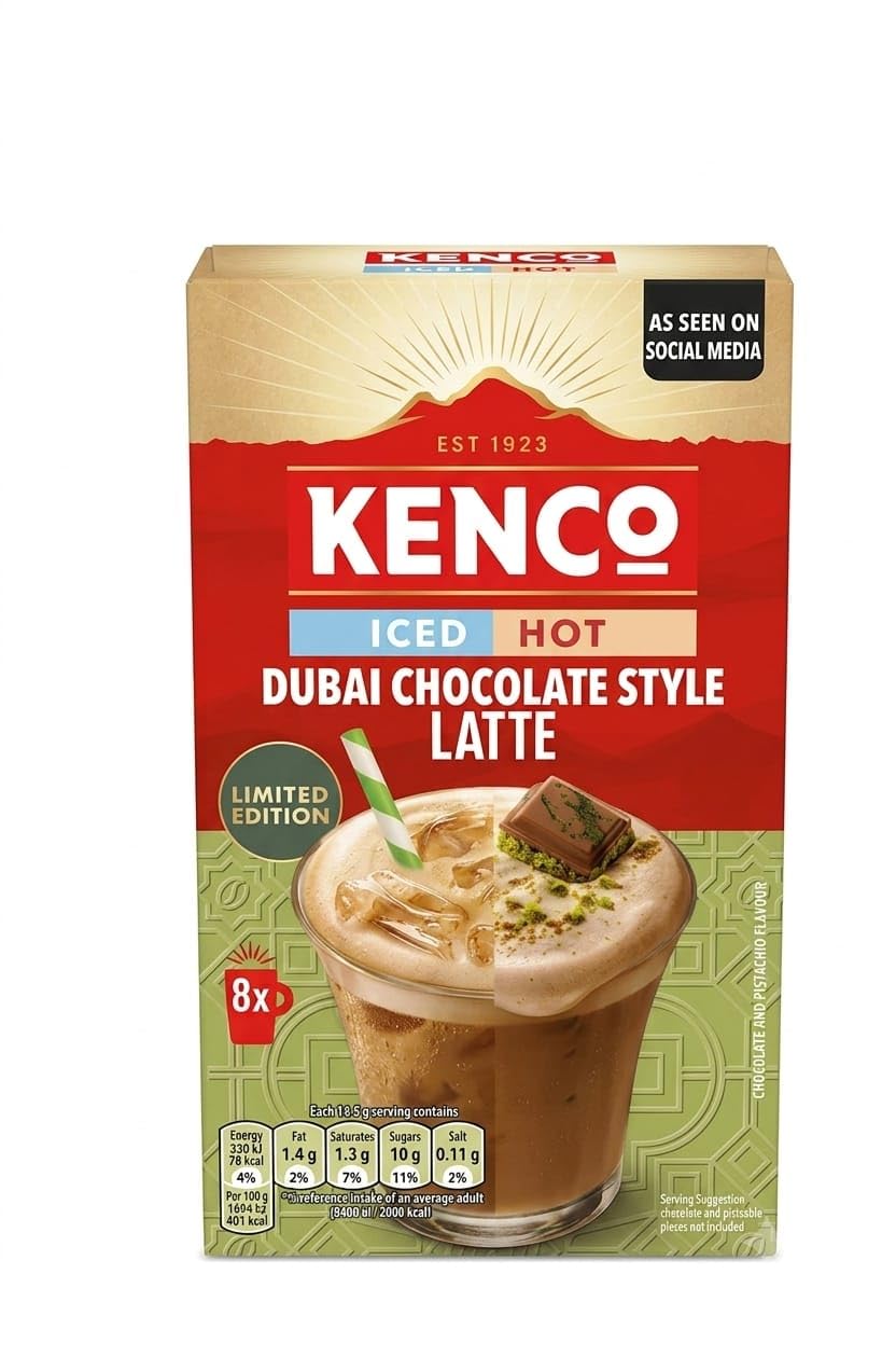 Kenco Dubai Chocolate Style Latte, Instant Powder Sachets, Iced or Hot, By febora, 8 Sachets, Limited Edition, 156g-image-6