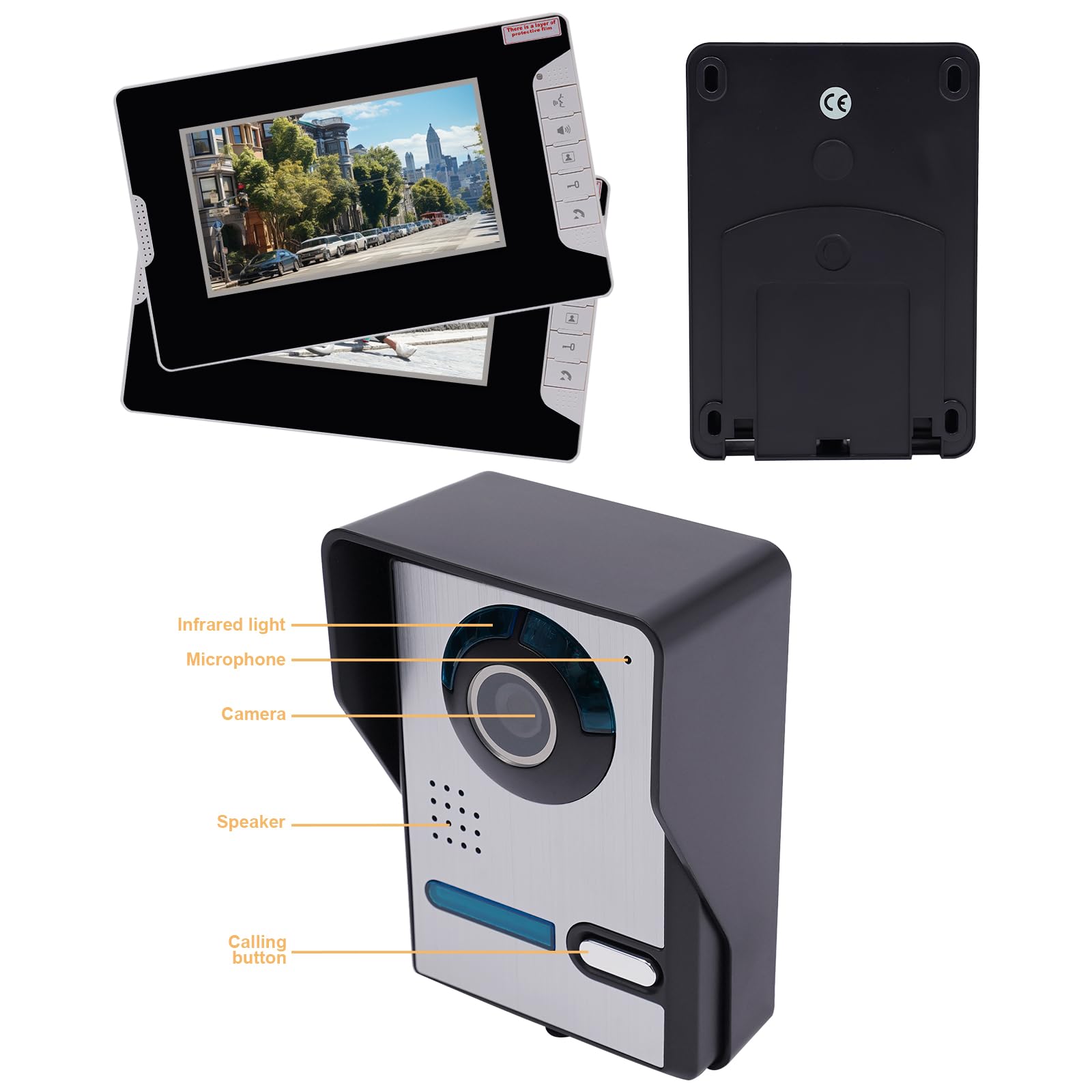 Set citofonico cablato, composto da 1 telecamera e 2 display, dotato di telecamera con visione notturna ad alta definizione e funzionalità audio bidirezionale.