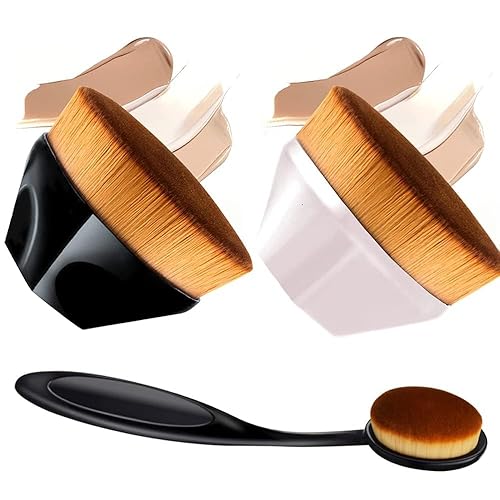 Miniatura 1 de Foundation - Brocha de maquillaje Kabuki multifunción herramienta de maquillaje para mezcla de base líquida 2 piezas negras y 1 rosa