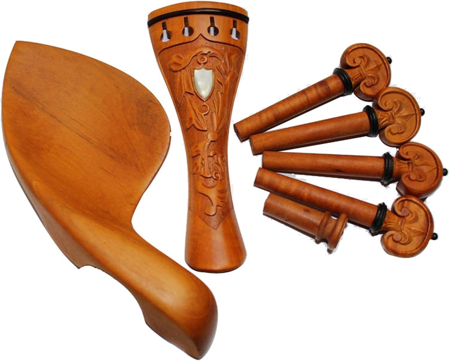 Violin Acessories Parts Carved Violin Parts Set Pegs Chin Rest Tailpiece Endpin Inlay Pearl Shells (Color : Boxwood)
