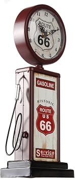 Lily's Home Old Fashioned Route 66 Gas Pump Mantle Clock, Silent-Non-Ticking with Quartz Movement, Makes an Ideal Gift for Antique Sign Collectors, Brown/Red (13 1/2 x 4 3/4)