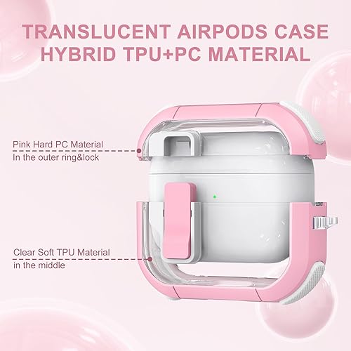Miniatura 4 de Funda transparente para AirPods Pro de 21 generación, funda de bloqueo seguro con interruptor a presión automático para Apple Airpod Pro 2 y 1 Gen