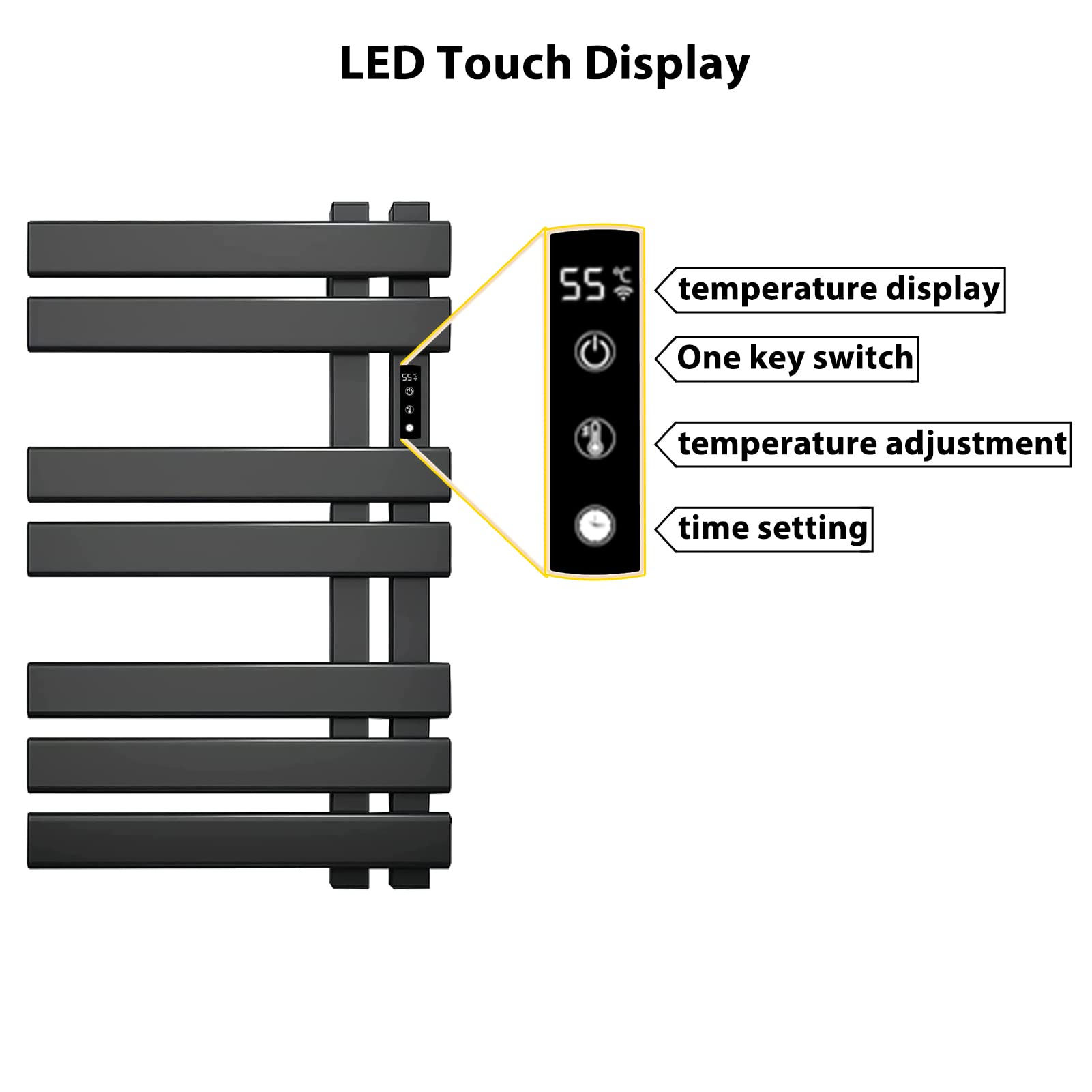 Inteligentny podgrzewany wieszak na ręczniki z termostatem do Alexa Google Home i aplikacji, elektryczny, ogrzewacz na ręczniki, grzejnik do łazienki, 450 x 720 mm, płaski panel, podgrzewany