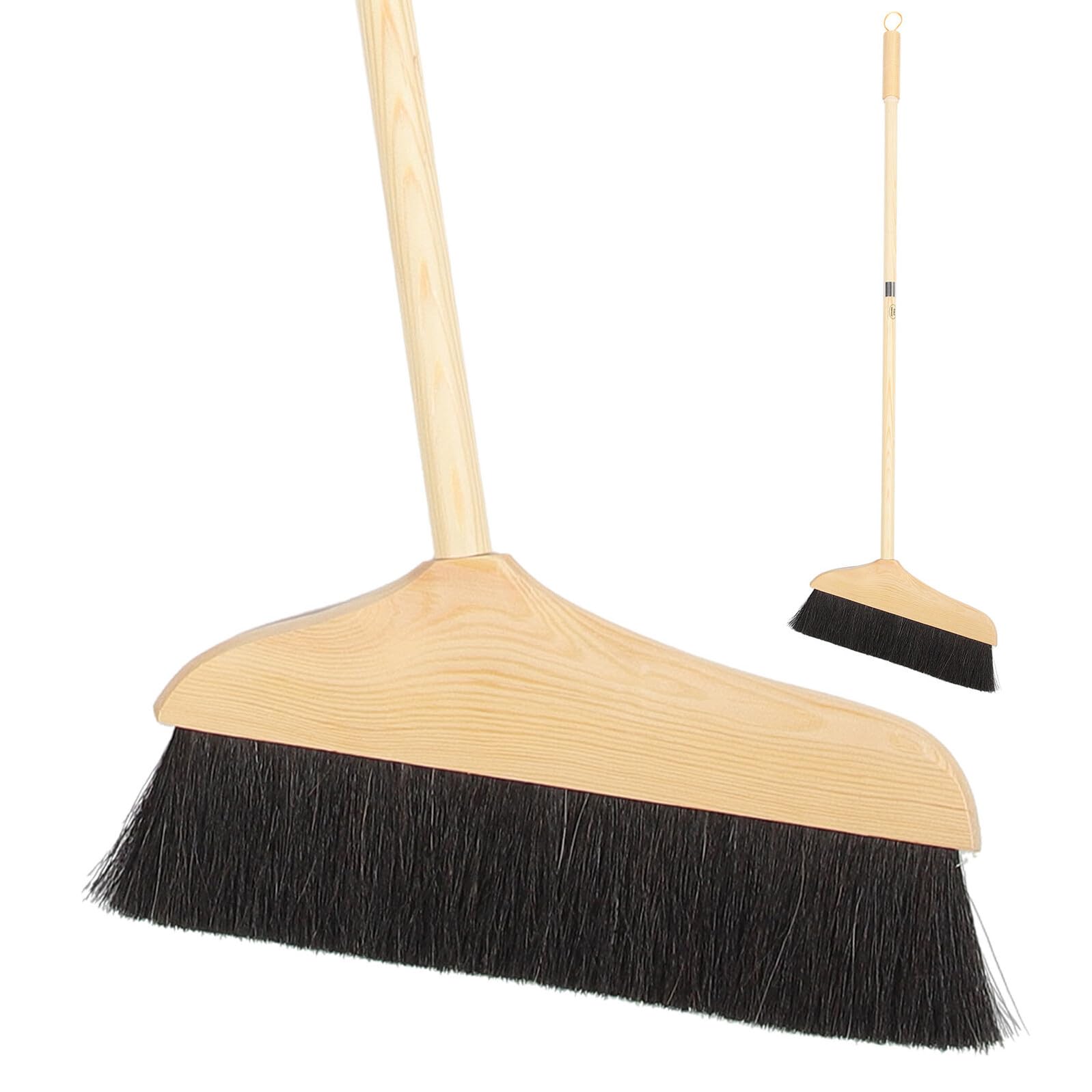 POPETPOP Scopa in Legno di Pino con Setole Morbide in Pelo di Cavallo Manico Ergonomico per Interni ed Esterni Resistente e Delicata su Pavimenti in Legno Piastrelle e Linoleum Pulizia