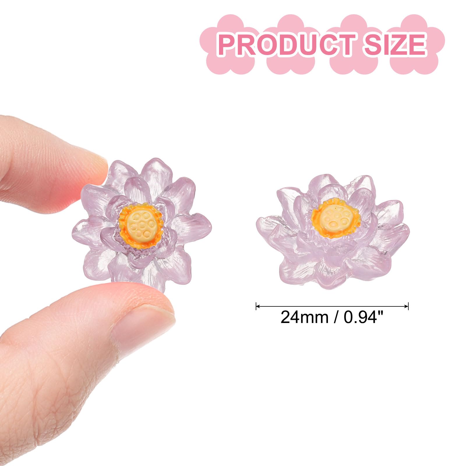CoCud Mini Resin Flower, 0.94" Diameter, Miniature Tiny Lotus Dollhouse Transparent Purple - Image 2