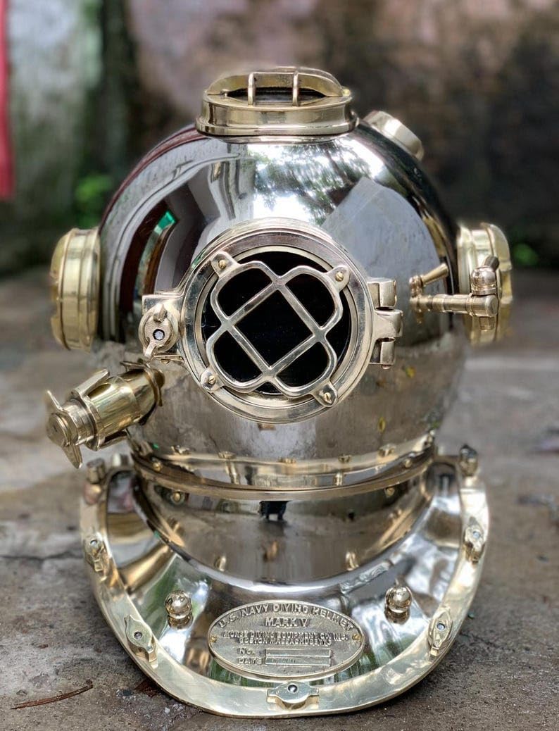 Brass Scuba Diving Helmet | US Navy Mark V Divers Helmet | Marine Diving Helmet | Underwater Helmet | Replica Gift 18 Inch