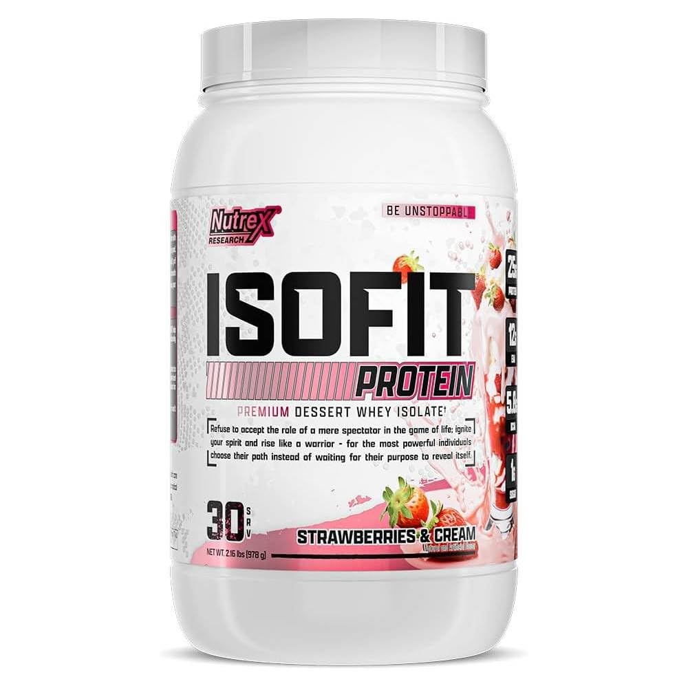 Nutrex Research IsoFit Whey Protein Powder Instantized 100% Whey Protein Isolate (30 Servings (Pack of 1), Strawberries & Cream)