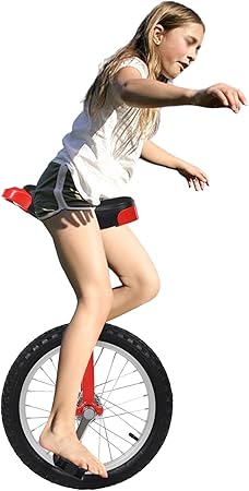 Outdoor Wheeled Unicycle, 16-inch Chrome-Plated Unicycle with Adjustable Height (28-32in) for Heights 3.75-5.09ft, Red