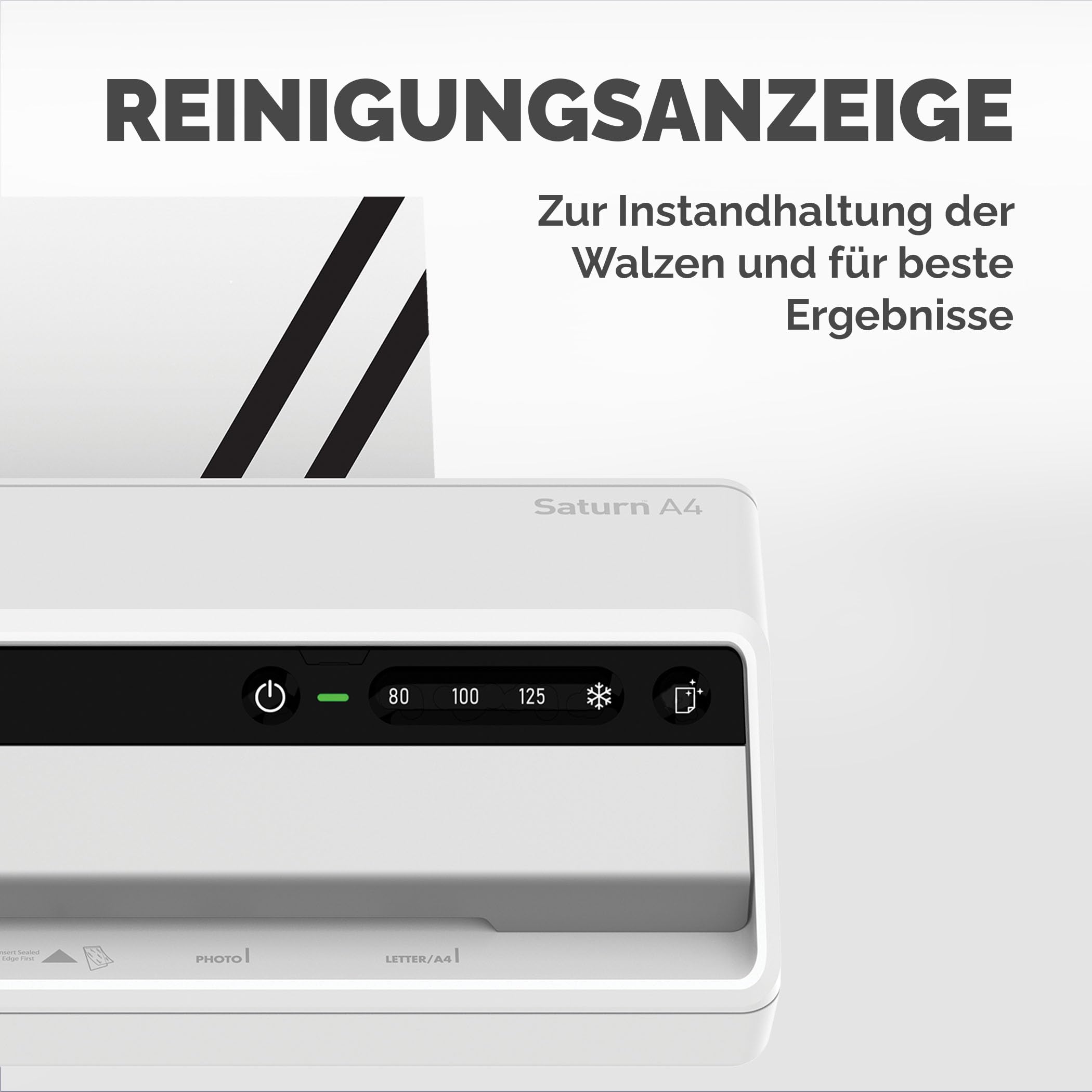 Fellowes Saturn A4 Laminiergerät fürs Büro – InstaHeat, 60 Sek. Aufwärmzeit, Staufreigabe, Auto-Abschaltung – für 80/100/125 Mikron – inkl. 10 Folien – für Zuhause & Büro