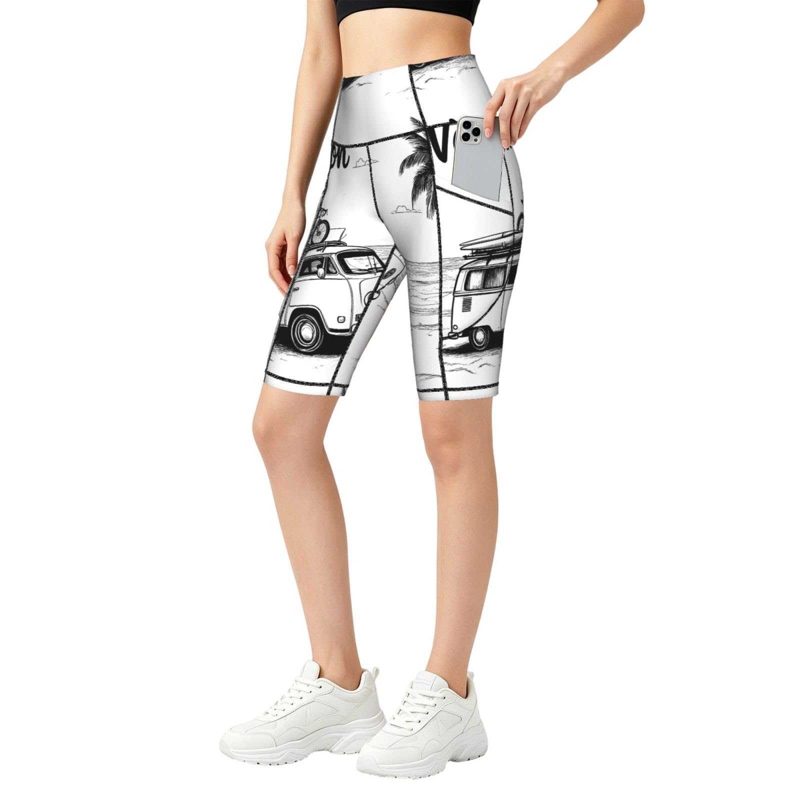Summer Vacation Camping Van Print Women's Biker Shorts
