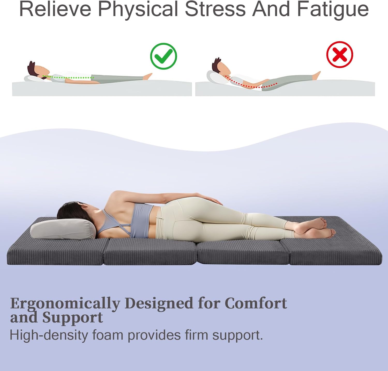 MeMoreCool Folding Twin Futon Mattress, Foldable Japanese Floor Mattress, Sleeping Mat Pad for Adults Guests Sleepovers, 3 in Thick Foam Tatami Mat Portable Shikibuton, Dark Grey