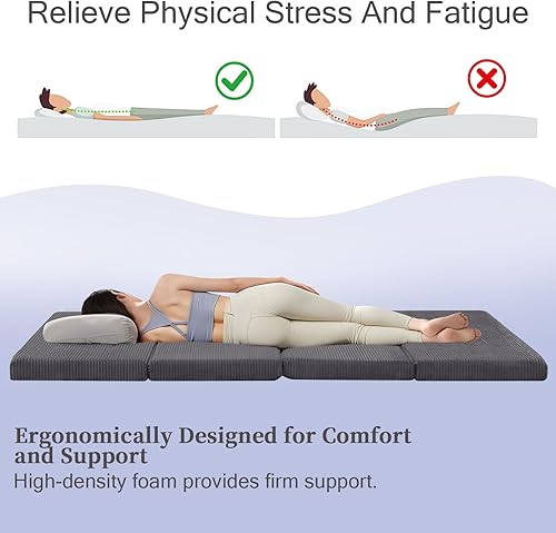 Miniatura 6 de MeMoreCool Colchón plegable de futón doble, colchón plegable japonés, tapete para dormir para adultos, invitados, fiestas de pijamas, tapete de