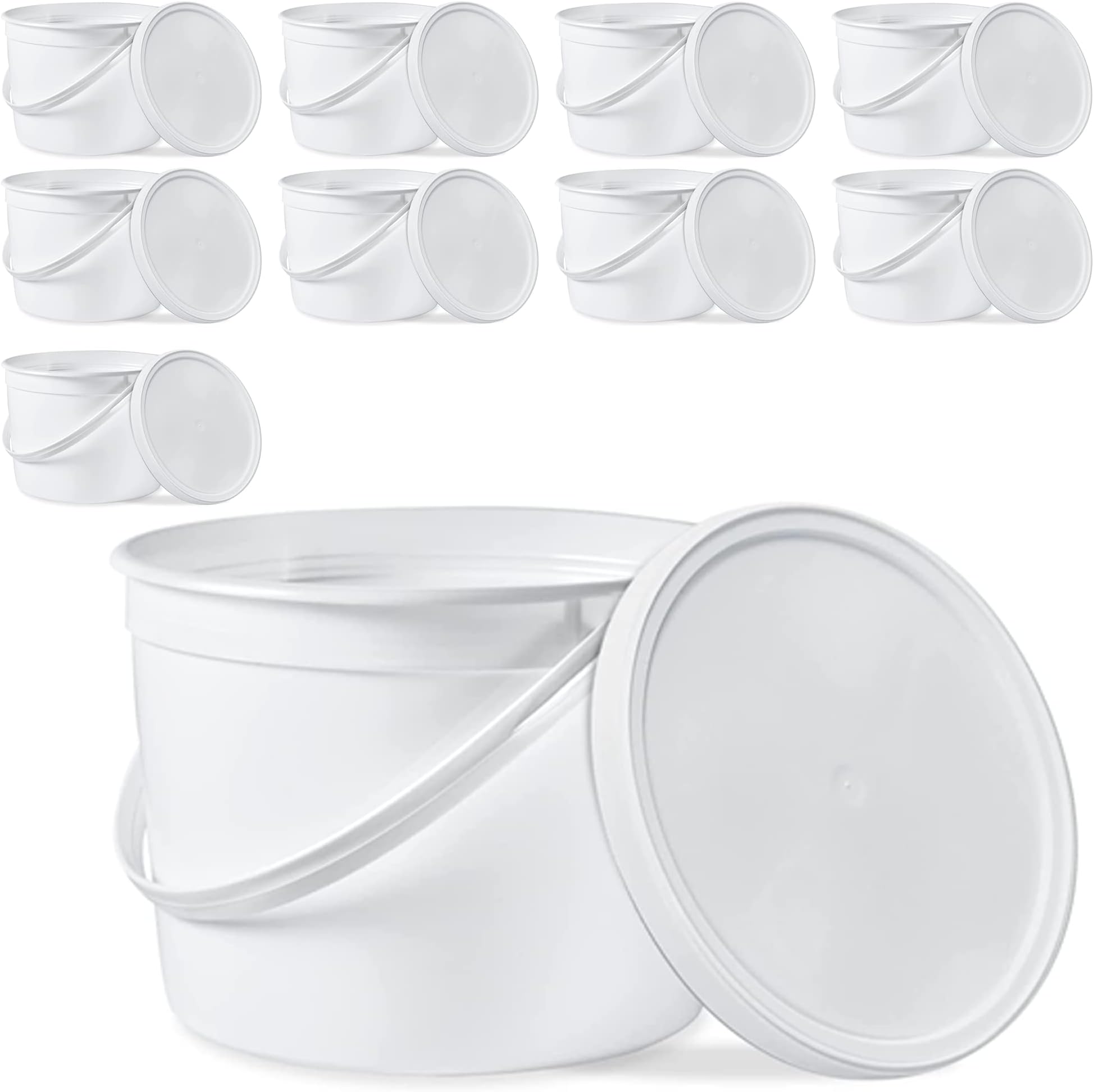 ePackageSupply 1 Gallon Food Grade Freezer Safe Round Plastic Bucket with Lids, Made in USA, BPA Free, Premium HPDE, Ice Cream, Soup, prep containers, 10 Pack
