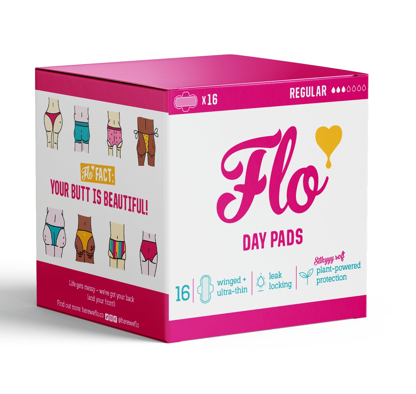Flo Bamboo Day Period Pads with Wings (16 Pads) - Super Absorbent, Soft, Thin