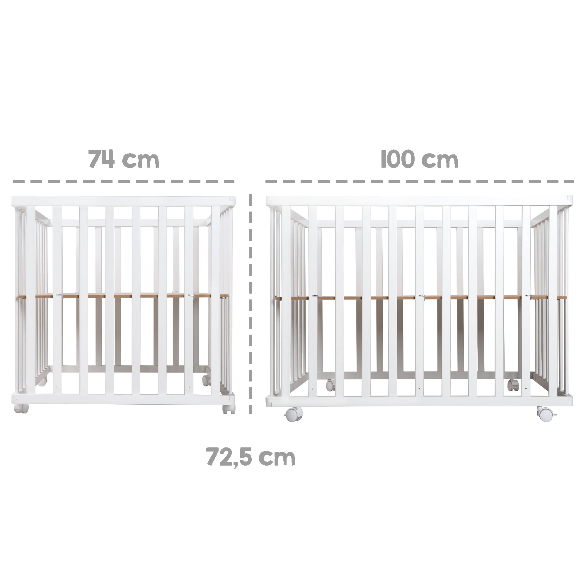 roba Laufgitter klappbar 75 x 100 cm - Platzsparender und faltbarer Baby Laufstall - Mobiles Krabbelgitter inkl. Rollen - 2-fach höhenverstellbar - Holz weiß