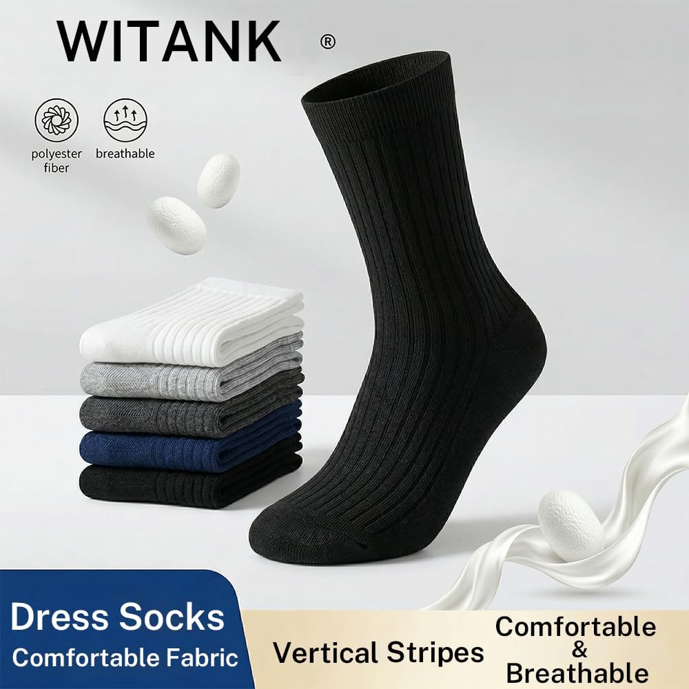 Premium Dress Socks Solid Ribbed Mens, Dress Socks Navy And Black,Cotton Mens Mid-Calf Length Athletic Socks