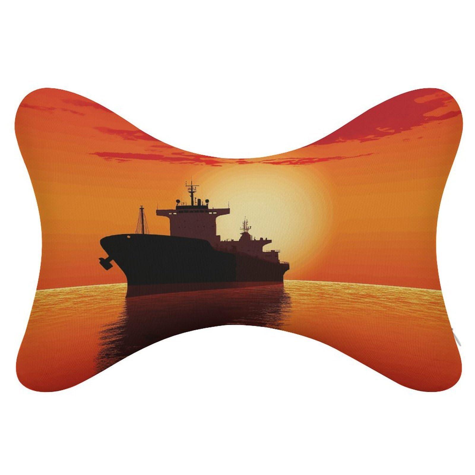 Adfgyerh Style Silhouette Of The Tanker Ship On Red Sunrise Pillow ，Memory Foam Pillow Core，Cushion,Provide Neck Support，Car Pillows For Travel Car Seats And Home Offices.