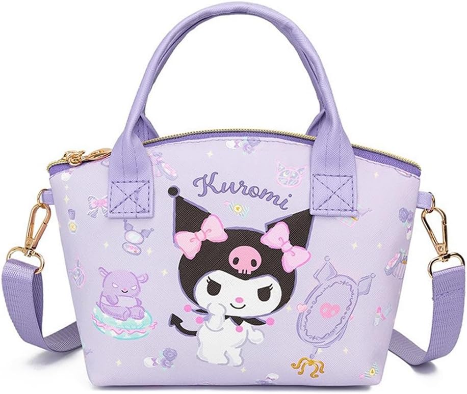 PALAY® Kawaii Handbag for Girls Cartoon Purple Kuromi Mini Tote Handbag with Shoulder Strap Girls Mini PU Crossbody Handbag Purse Kuromi Tote Bag Gift Handbag for Girls, 16x7x22cm