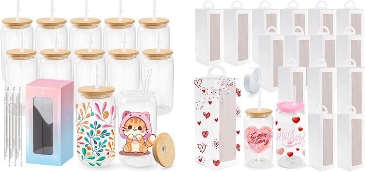 Joyclub Bundle of 12 Pack Glass Cups and 16 Pack Gift Boxes for Mothers Day Bridesmaid Weddings DIY Decor