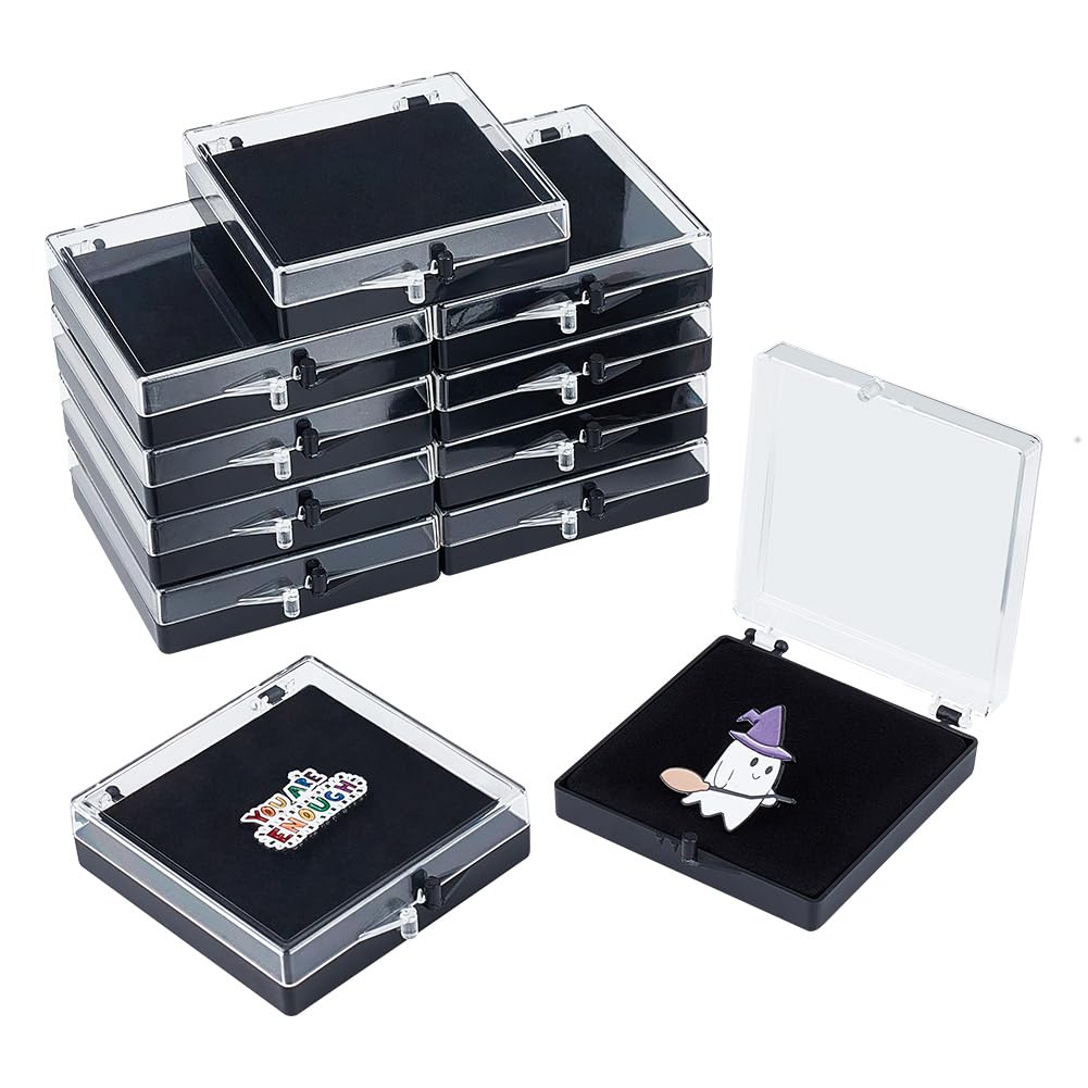 HOBBIESAY 20Pcs Clear Plastic Gift Box For Pin 1.95x1.67x0.67 Inch Black Display Box Gift Boxes Small Jewelry Brooch Storage Case With Spong For Lapel Pin Gemstone Storage Decoration