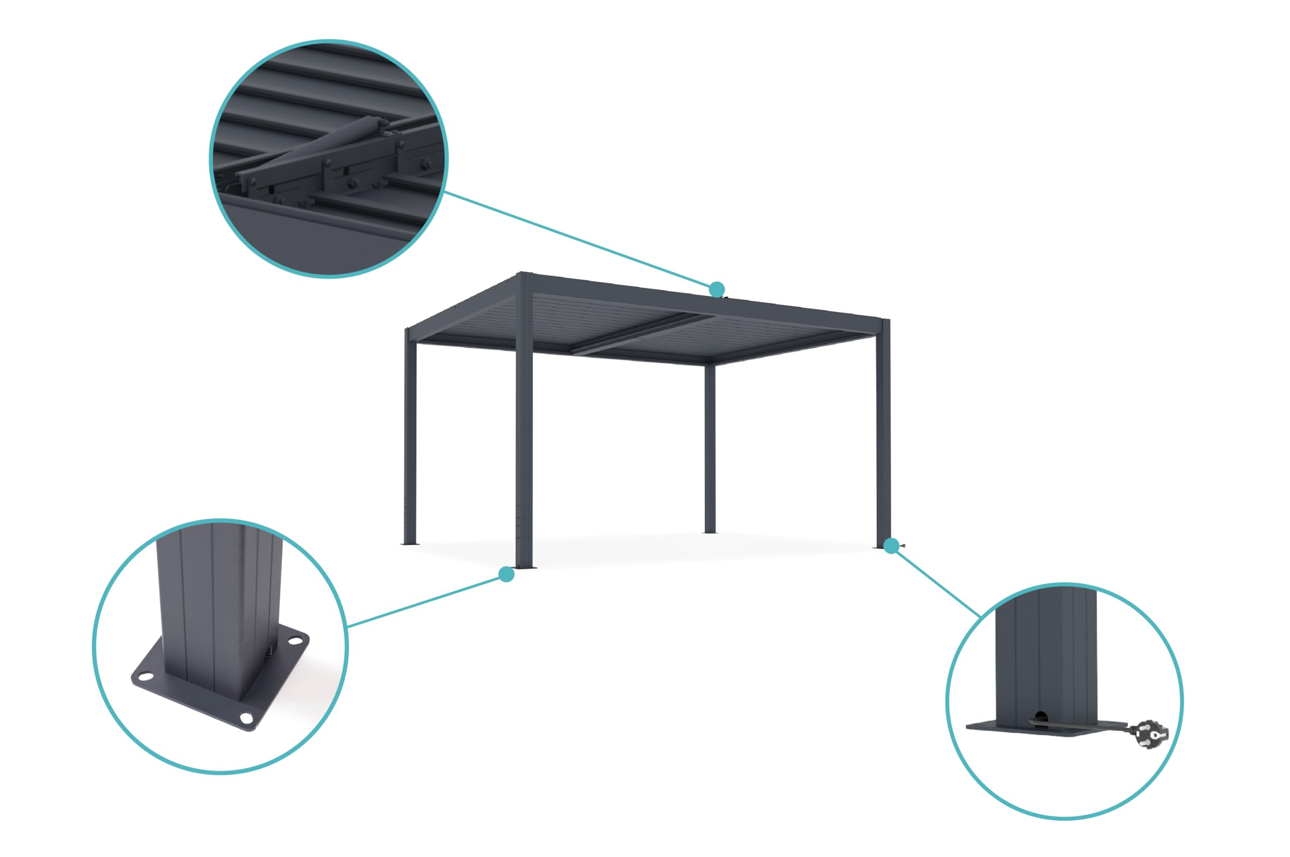 Cazeboo Pergola bioklimatyczna SANTA 4x3m z napędem elektrycznym w kolorze szarym aluminiowym