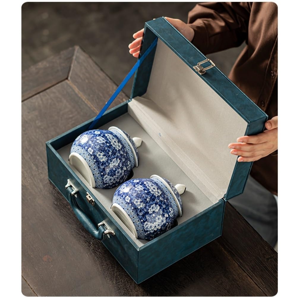Set Da Tè Contenitore in ceramica for la conservazione del tè sfuso Barattolo sigillato Set da tè retrò blu e bianco Barattolo singolo/bicchiere doppio Set di scatole regalo Barattolo Per Conservare I