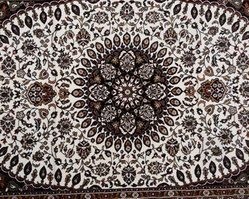 Image of New Kashmiri Design Silk Carpets for Living Room Bedroom Drawing Room Guest Room Hall 4 Feet x 6 Feet Ivory Colour