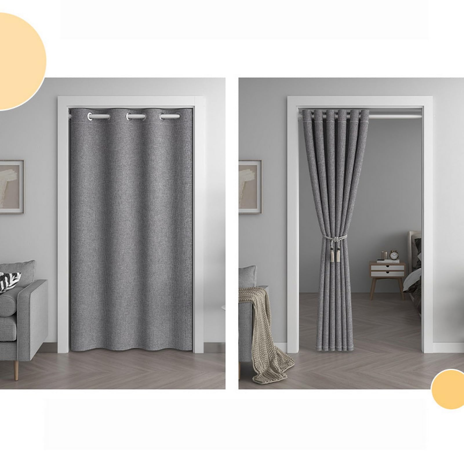 Icegrey Rideau Occultant Thermique Isolant Anti Froid et Chaleur de Chambre Bloquer Lumière Rideaux, Séparation de Pièce Rideau à Oeillets pour Porte Fenetre Dressing Salon, Beige Jaune