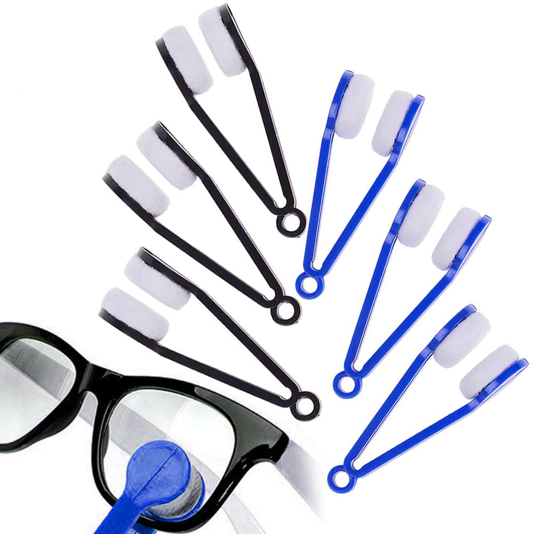 VZUHSW Kit de Limpieza Ocular y de Gafas - 6 Piezas con Cepillo de Microfibra portátil en Azul y Negro, Limpieza fácil, Segura y eficaz para Tus Lentes y vidrios,
