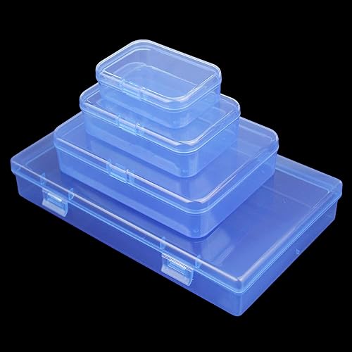 Miniatura 3 de Paquete de cajas de plástico azules rectangulares de tamaño mixto con tapas con bisagras