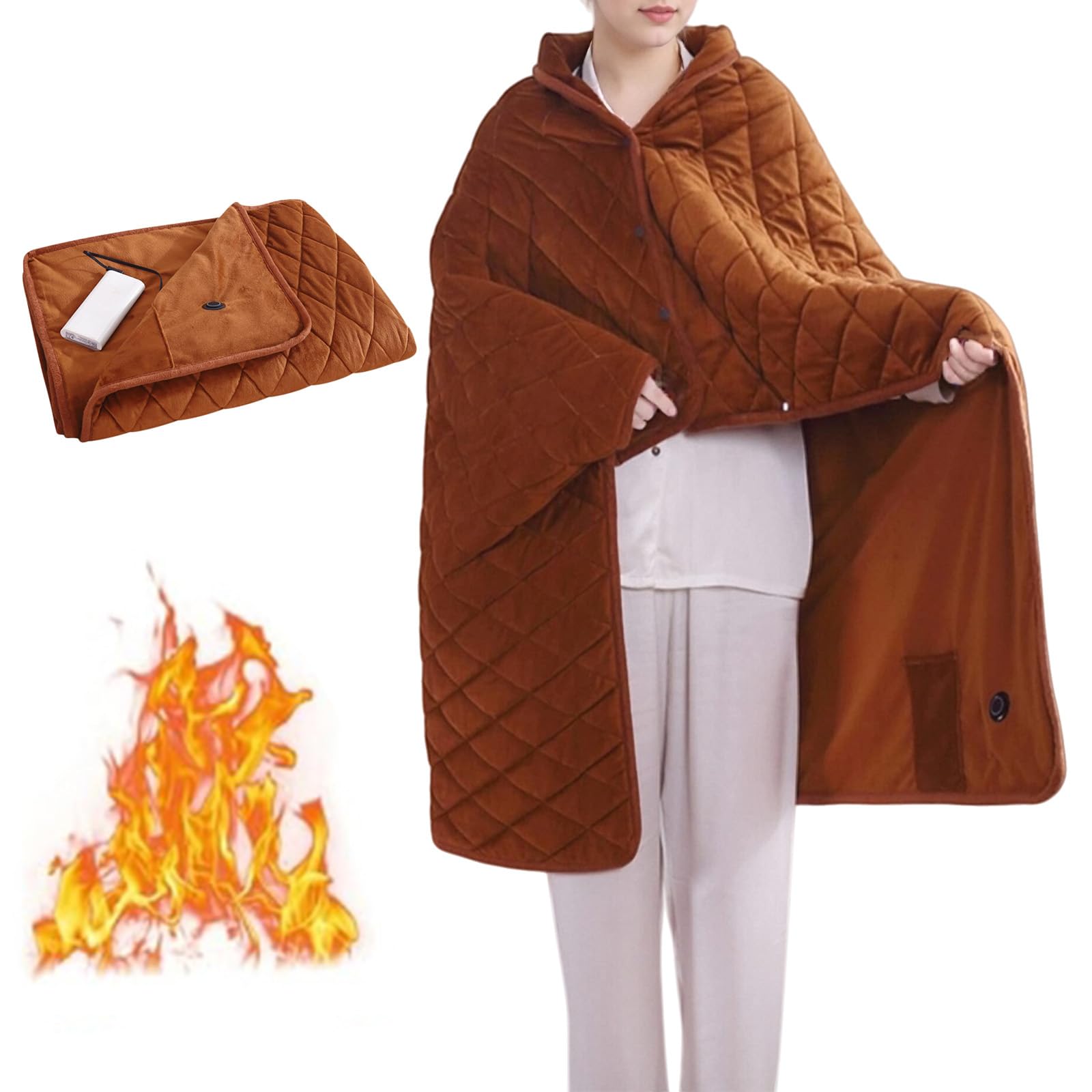 Baimiu Portable Heated Blanket Soft Warm USB Heated Lap Blanket Rechargeable Electric Throw for Adults Camping Car Travel Use