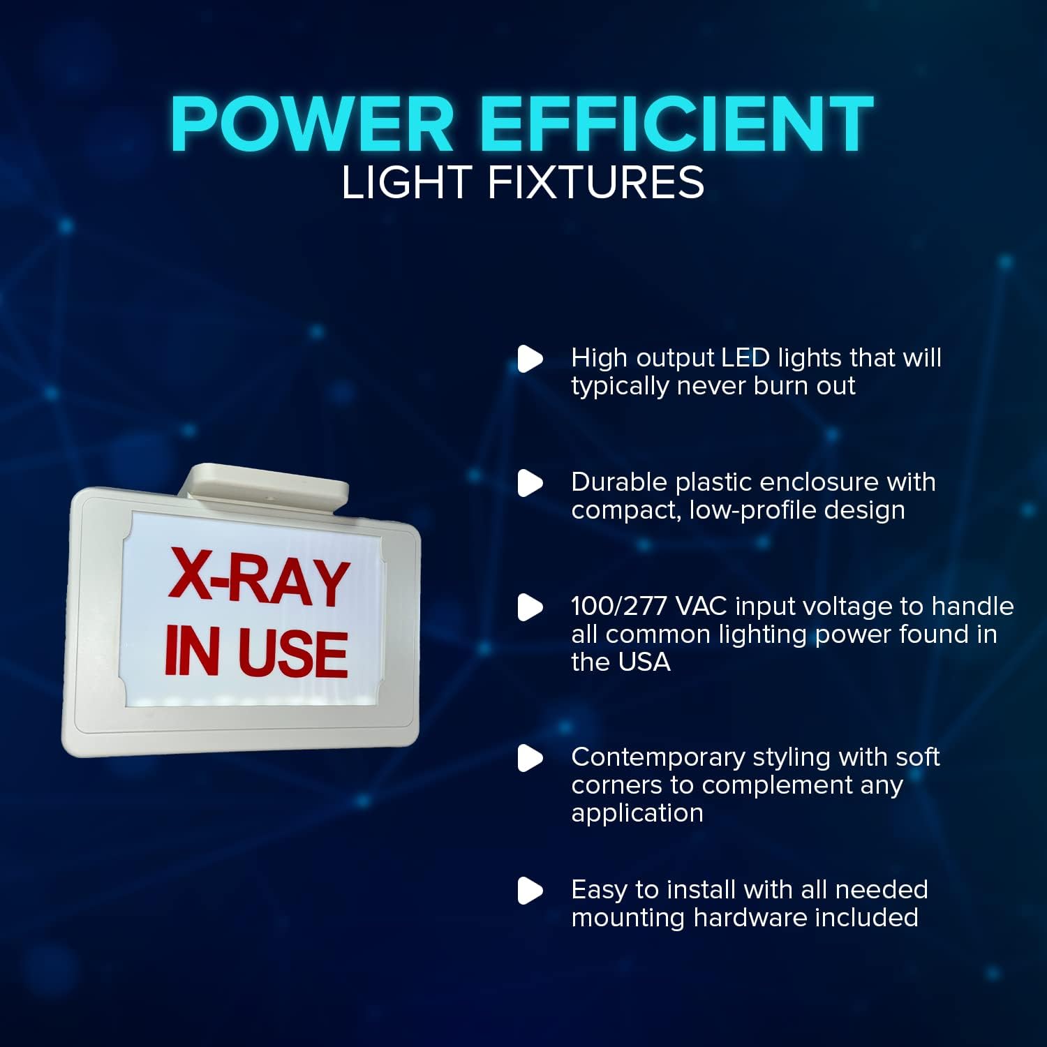 X-RAY in USE Warning Light Fixture for Medical Imaging Room - LED Lamps - 100/277 VAC - XRAY Warning LAMP