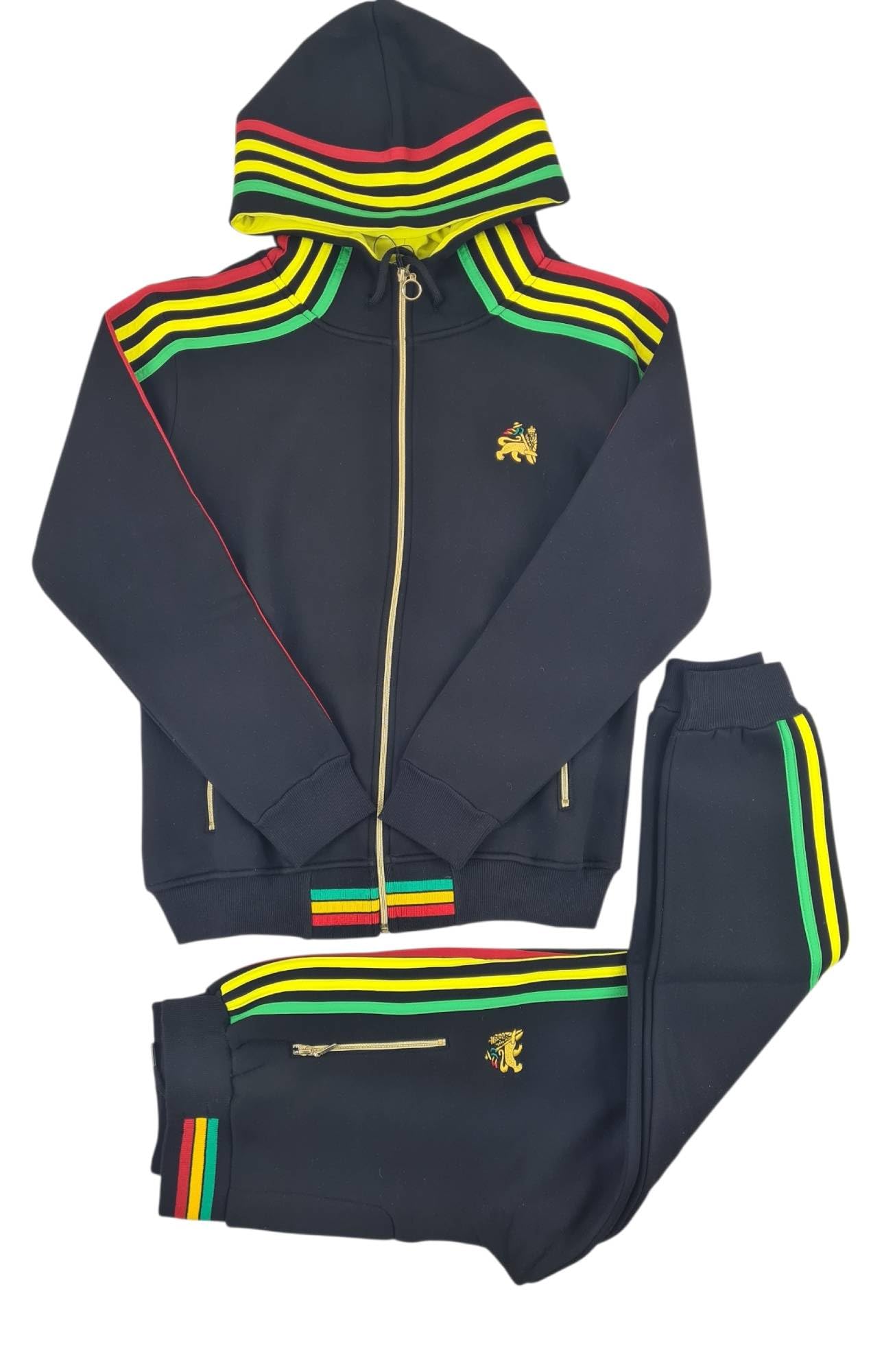 Time Is Money Rasta - Conjunto de chándal para hombre, sudadera con capucha y pantalones deportivos con cremallera completa, detalle de rayas rasta, atuendo casual de calle