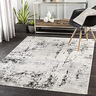 Surya Kyoto Abstract Rug - Area Rugs for Living Room, Dining, Lounge, Bedroom - Marble Rug, Soft Medium Pile Large Rug for Easy Care - Modern Rugs Living Room 150x213cm Ivory, Grey and Black Rug