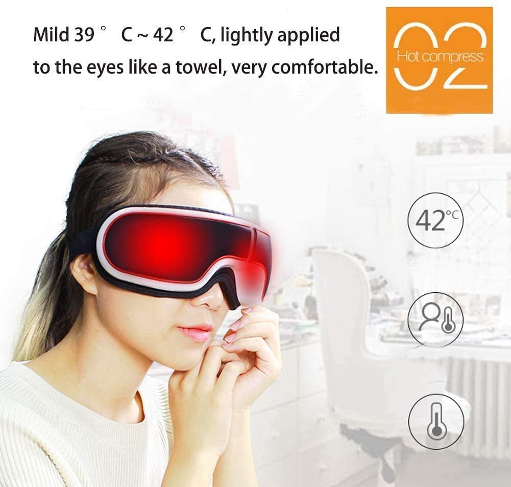 Massager de Ojos eléctricos con Calor, vibración, compresión de Aire, música, Ojo inalámbrico y masajeador del Templo para aliviar los Ojos Secos, la Fatiga Ocular, la Mejora de la circulación