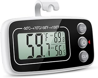 Brifit Fridge Thermometer, Digital Fridge Freezer Thermometer with Clear LCD Display, Freezer Thermometers Temperature Gauge with 3 Support Methods, Min/Max Function, °C/°F Convertible for Room, Bars