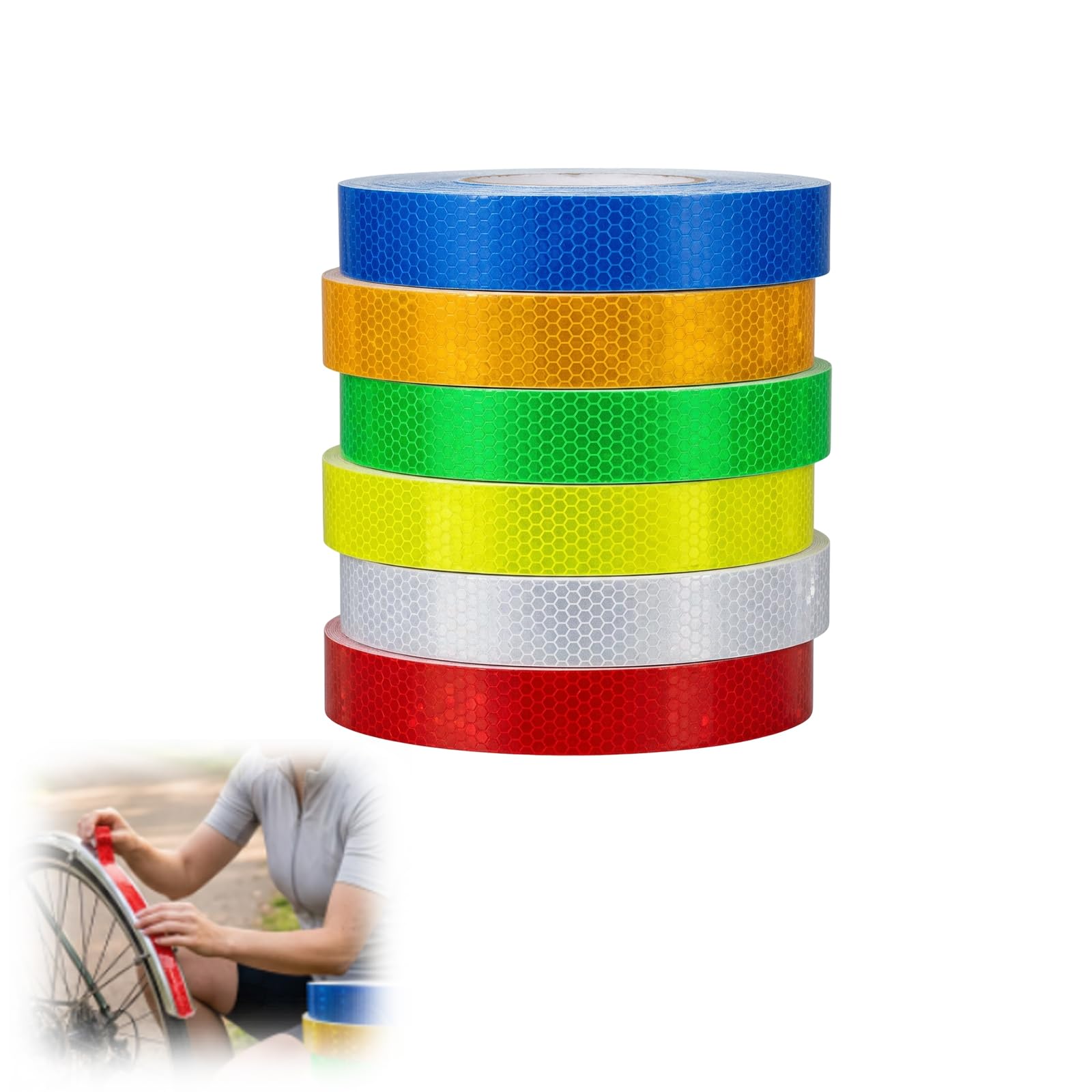 Reflective Tape, Reflective Stickers and Glow in the Dark Tape Set, High Visibility Safety Strips for Outdoor Equipment and Bicycle Marking, Six Rolls in Multiple Colours Including Fluorescent Yellow
