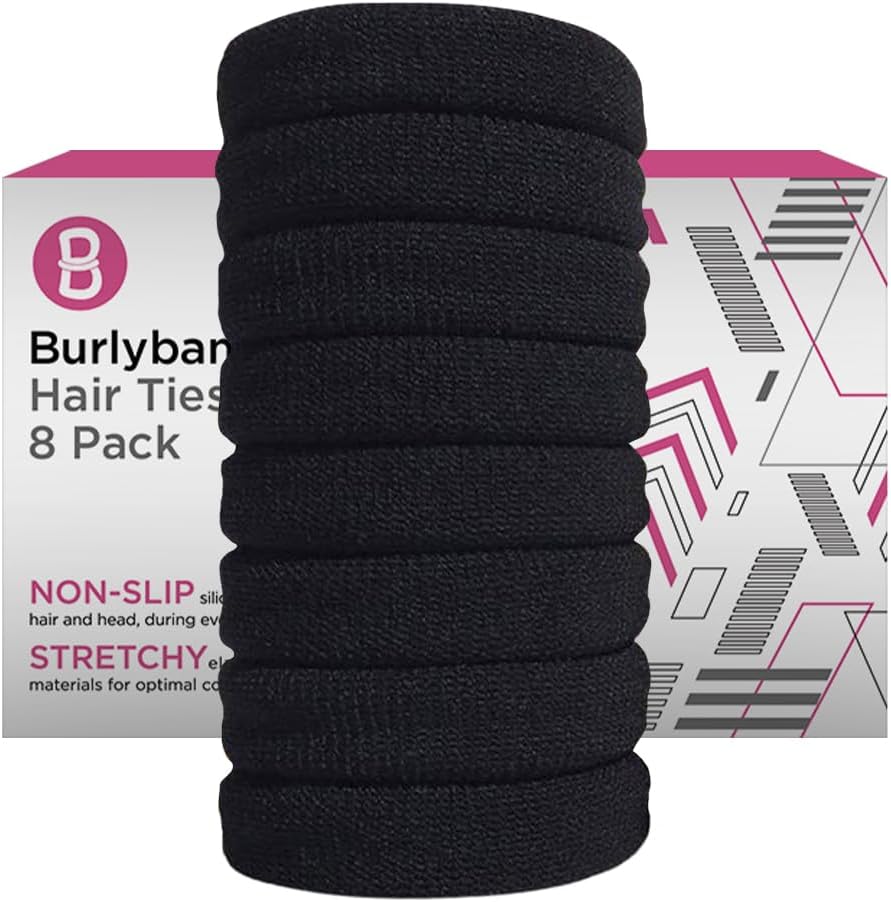 Large Hair band, scrunchies for Thick Heavy or Curly Hair. No Slip No Damage Seamless Ponytail Holders Scrunchies Sports Thick Hair Ties (Black 8pcs)