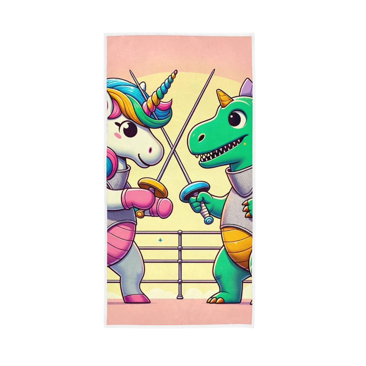 LSRCPD Cartoon Unicorn Dinosaur Fencing Hand Towel, Decorative Towels for Bathroom, Gym, Hotel, Spa 15 x 30 Inches