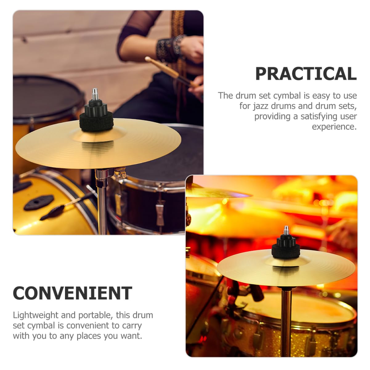 iplusmile Piatti Crash per Batteria Acustica in Ottone Oro, Bordi Lisci e Arrotondati, 2 Pezzi per Jazz Drum Set