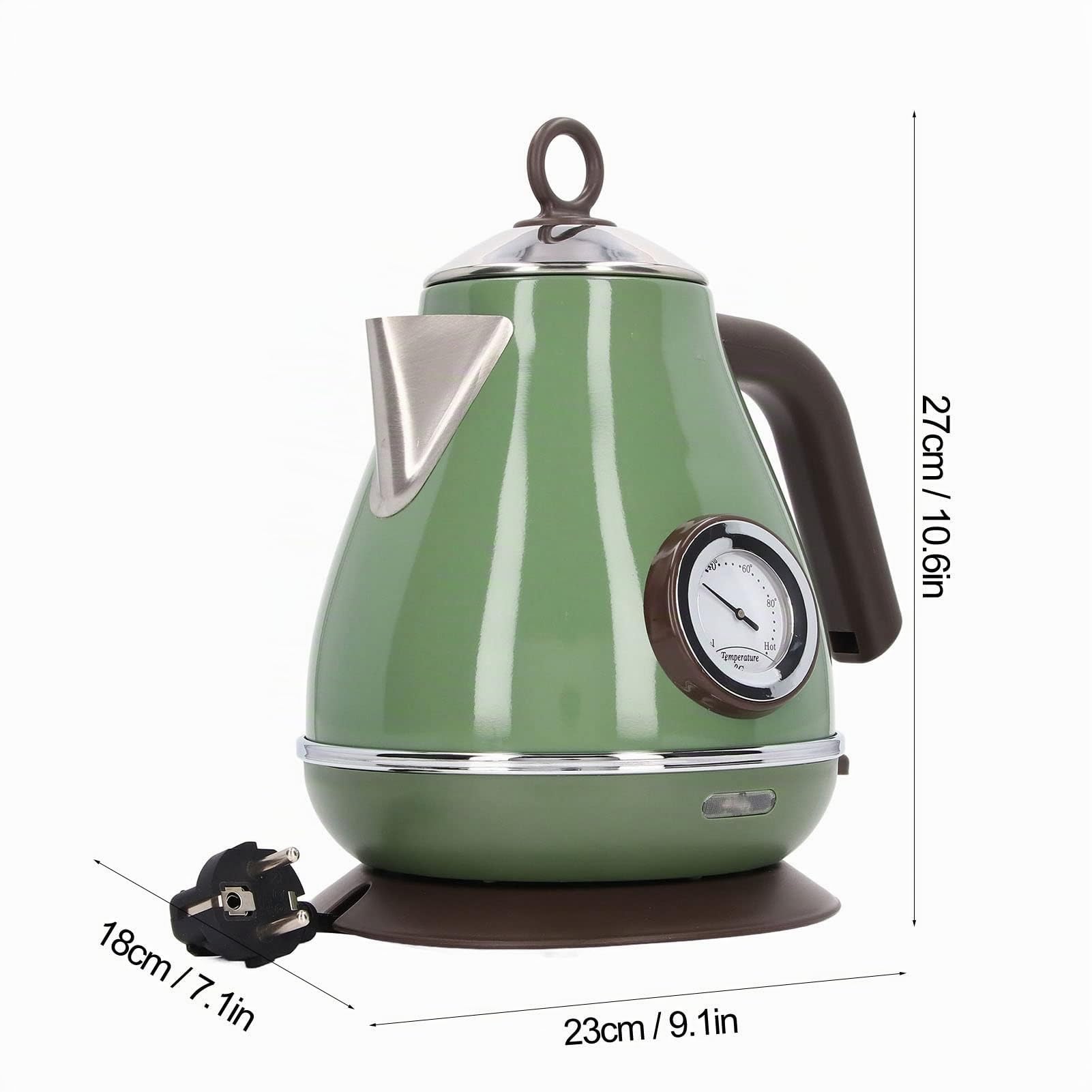 Qcwwy Display della Temperatura del Bollitore Elettrico, Bollitore Elettrico retrò da 1,7 Litri in Acciaio Inossidabile per Spegnimento Automatico dell'Acqua Bollente e Protezione(Atrovirens)
