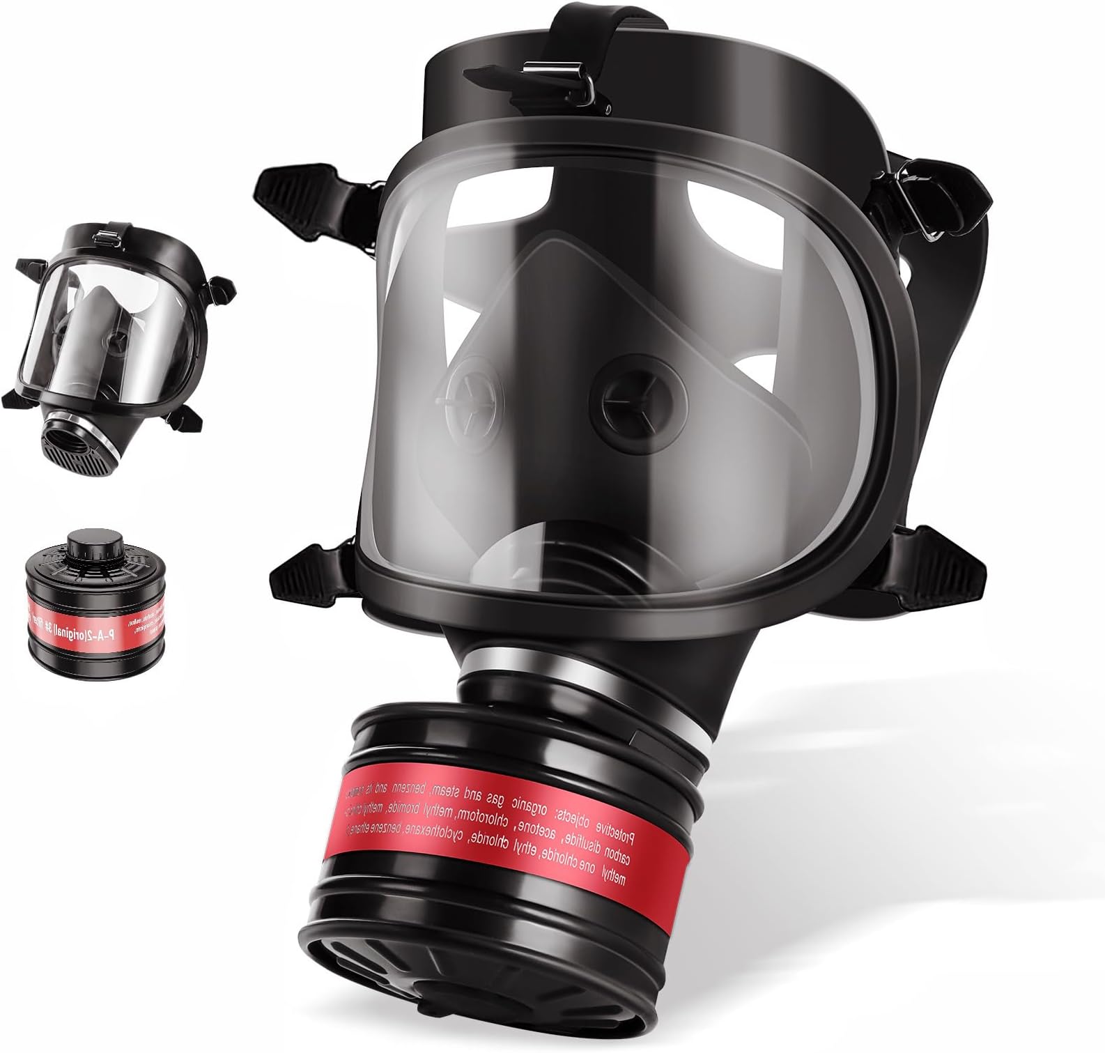 Respirator-Mask Survival Nuclear & Chemical,Full Face Gas Masks Reusable Respirator Mask with 40mm Activated Carbon Filter,Suitable Industrial,Painting,Organic Vapor,Welding, Polishing, Black