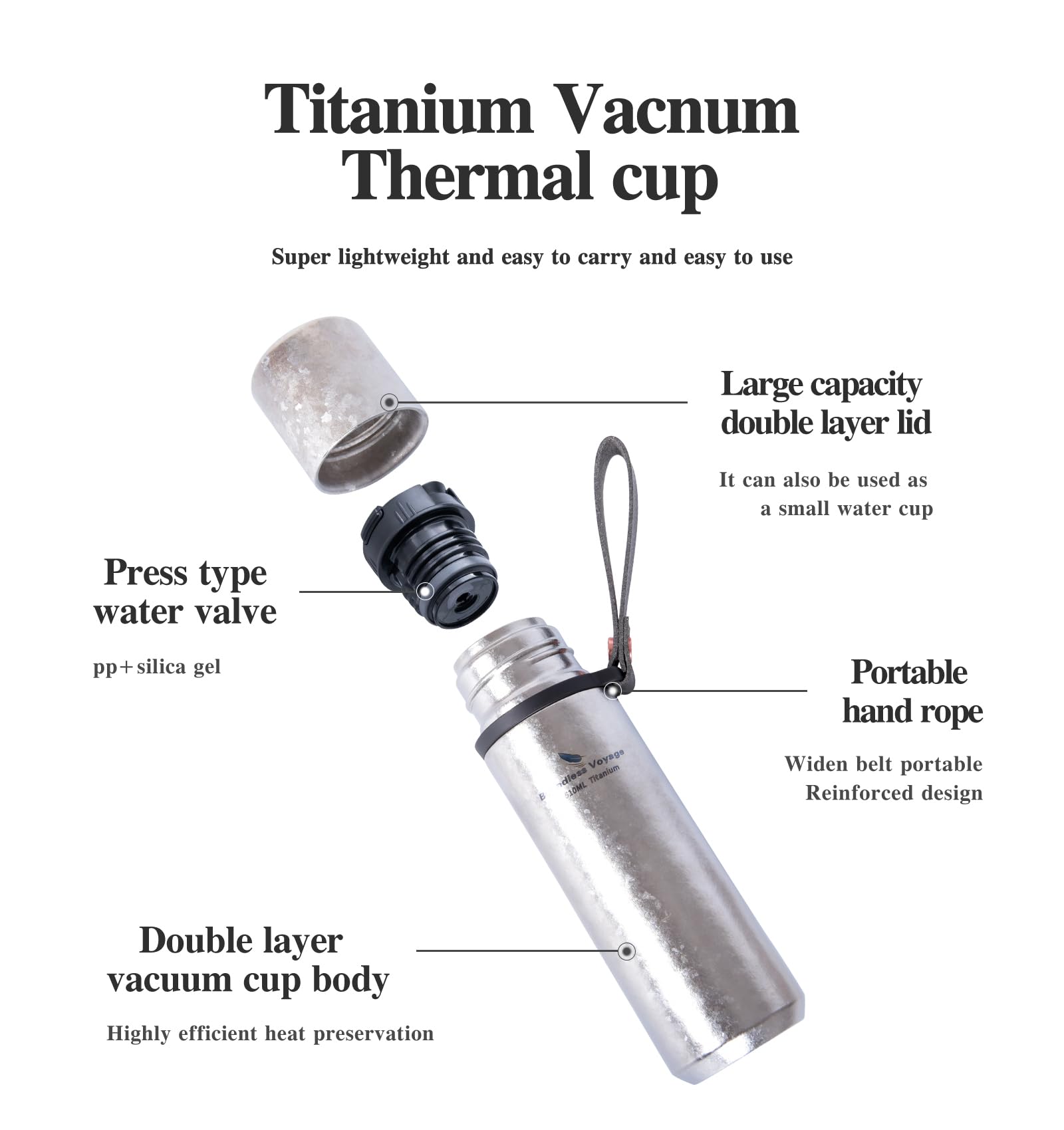 iBasingo Ti3011D Titan Thermos Butelka do picia Butelka izolacyjna Butelka próżniowa Sport Podróż Kubek Kawa Butelka na wodę Metalowa butelka Outdoor Wędrówka Lekki Szczelny Termos Ti3011D
