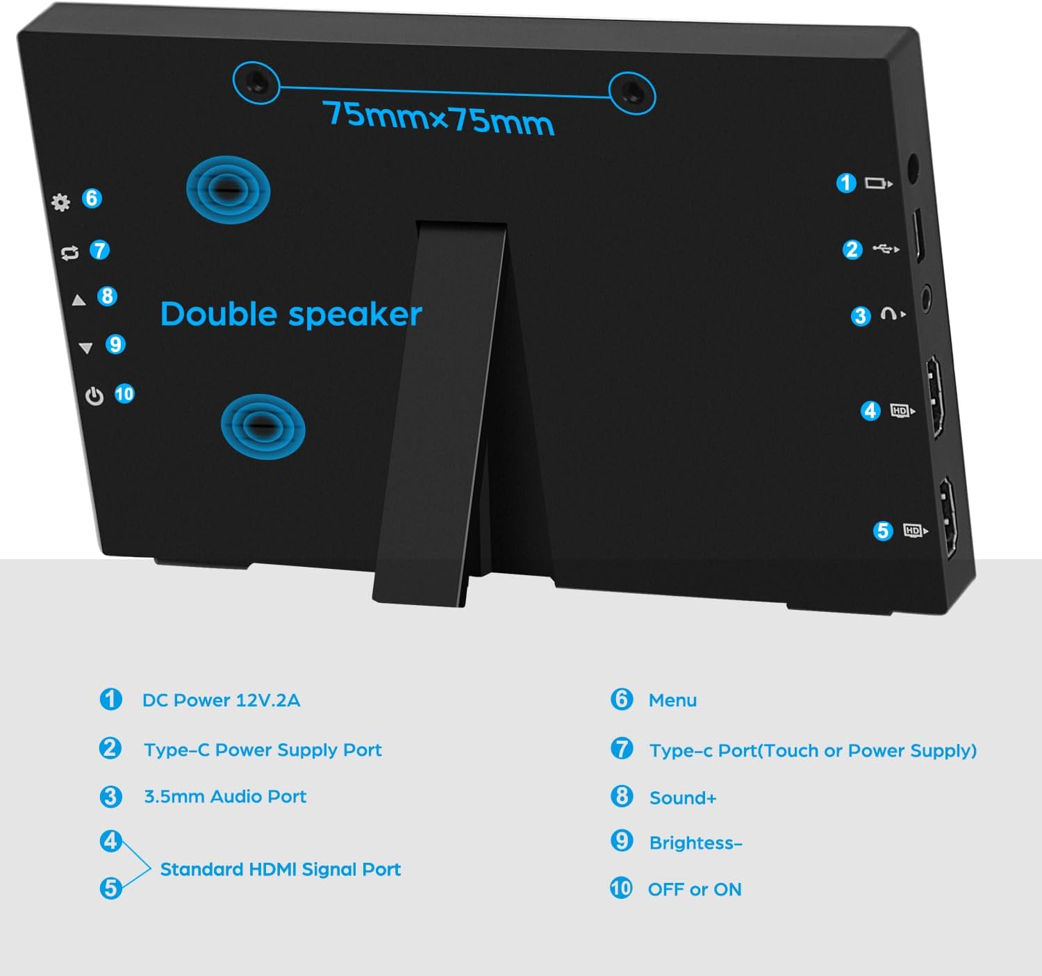 7 Inch Portable Monitor Touchscreen HD 1024x600 LED Display Dual HDMI Port Small Monitor for PC Raspberry Pi Laptop Computer Xbox PS4/5 Switch Built-in Speakers - Image 2