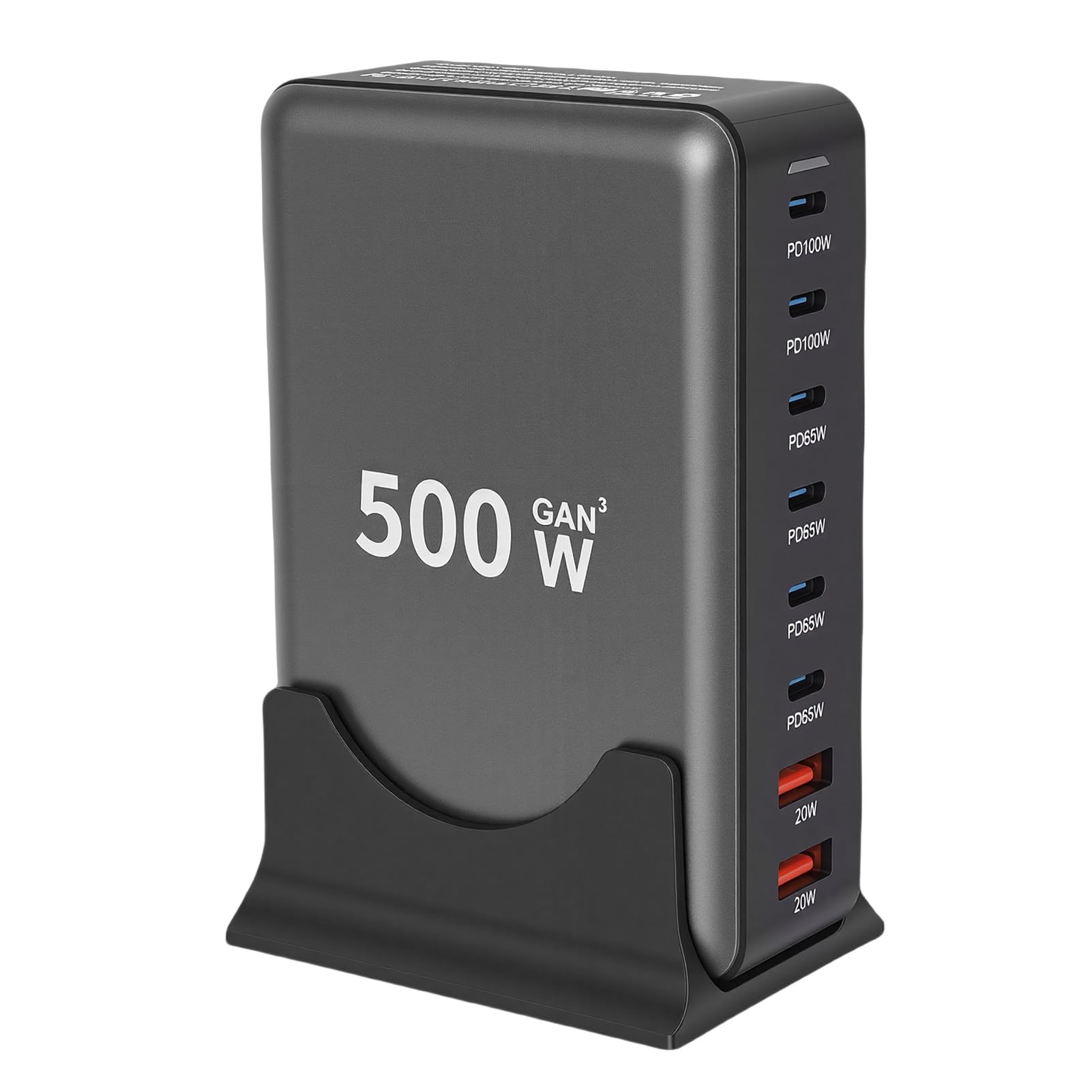 banapoy 8-portowa Stacjonarna Stacja ładująca USB o Mocy 500 W (wtyczka UE) | Porty PD PPS 100 W, 6 USB C i 2 USB A, Kompaktowe 4,3 X 2,9 X 1,5 Cala, Ognioodporna Obudowa PC z ABS, Przewód o 5 Stóp