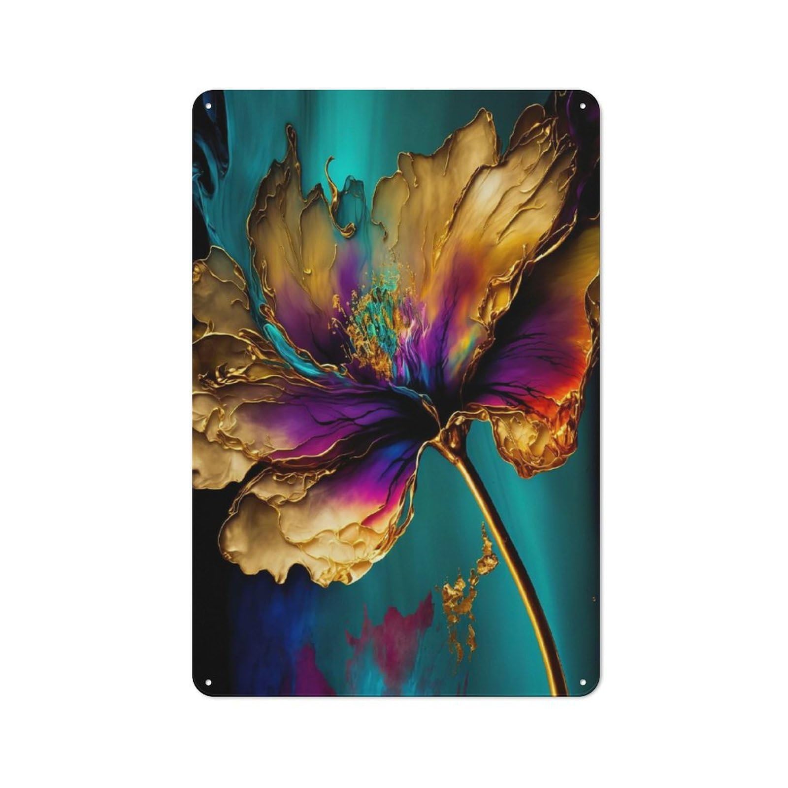 Junmoney Style-19 Metal Wall Sign 30X20cm Featuring Abstract Flower For Hallway Wall, For Hallway Decor Lovers, For Retro Home Interiors
