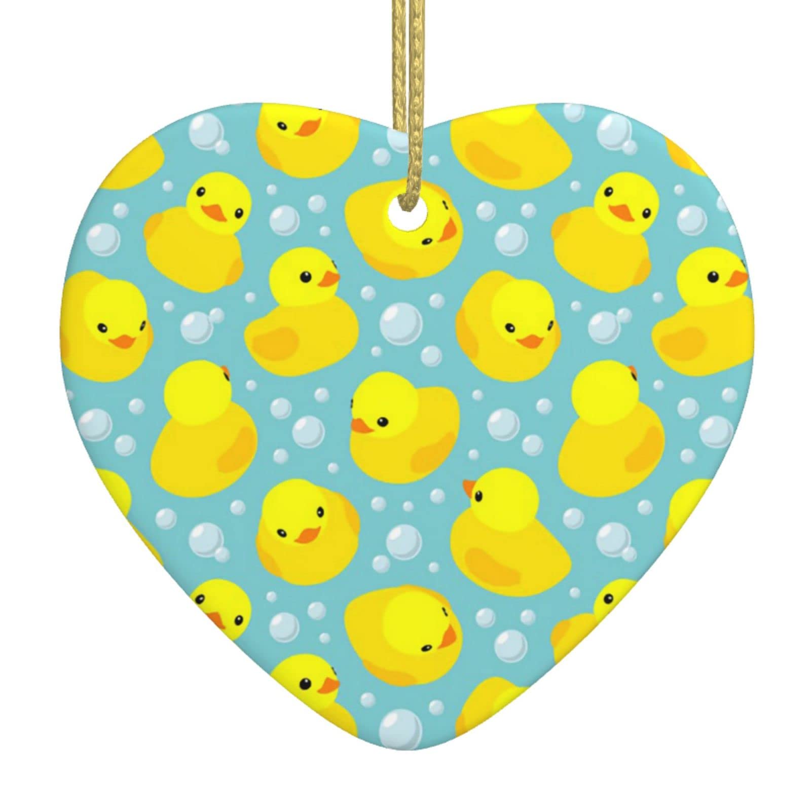 Xmas Tree Ornaments White Ceramic Hanging Accessories Cute Rubber Duck With Soap Bubbles Christmas Tree Decorations Bauble Home Decor (Heart Shaped)