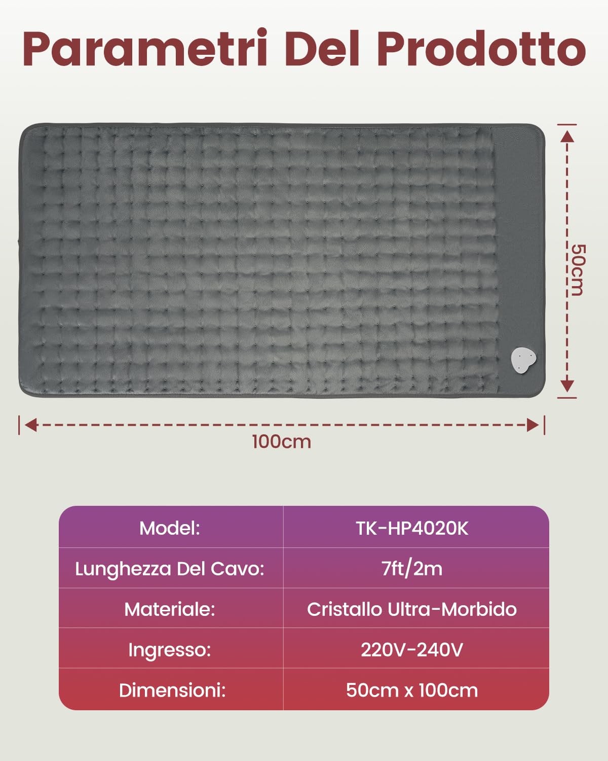 Termoforo 100x50cm, Extra Grande Termoforo Elettrico con 6 Impostazioni di Calore e 4 Timer, Riscaldamento Rapido Cuscino Termico Elettrico per Schiena Spalle Cervicale Lombare, Lavabile