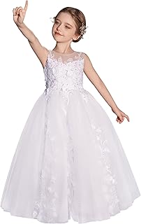 First Communion Dresses for Girls Tulle Flower Girl Dress 3D Floral Appliques Ball Gowns for Wedding Birthday
